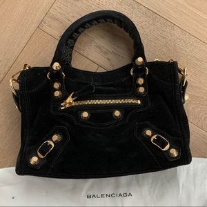 BALENCIAGA Mini City Suede and GHW Crossbody Bag